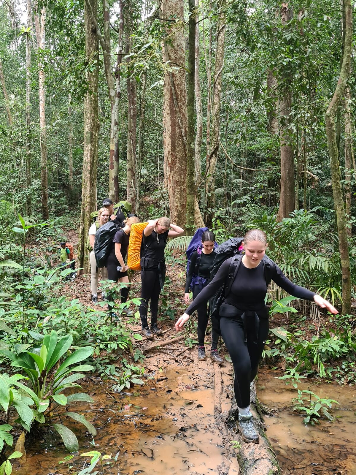 Students walk through nature in Malaysia