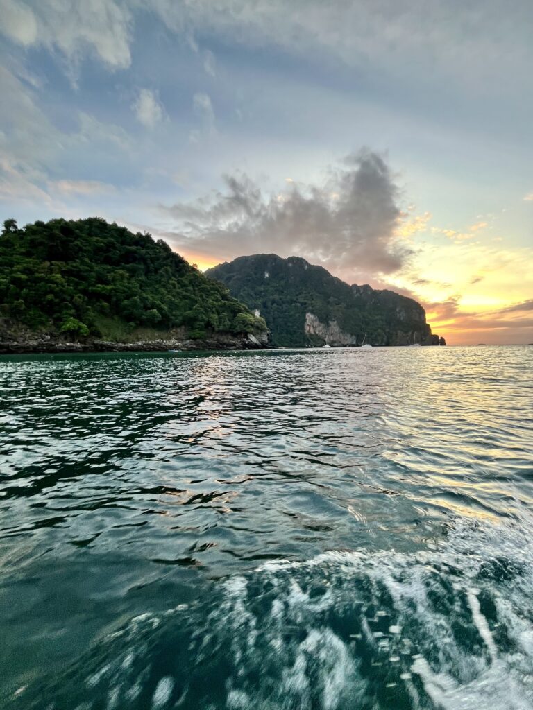 Blue water and two large islands