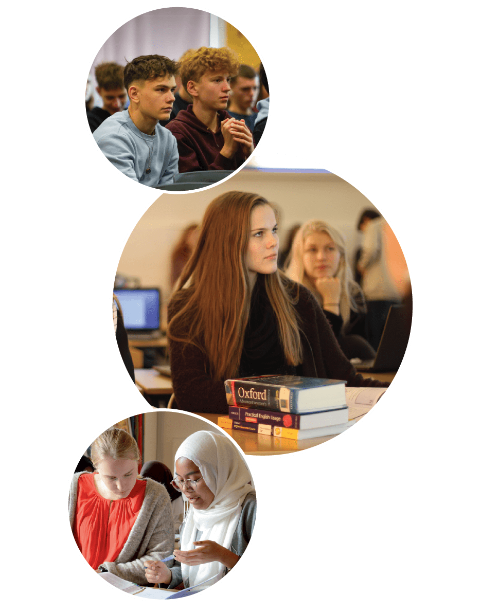 Collage of students focusing on education